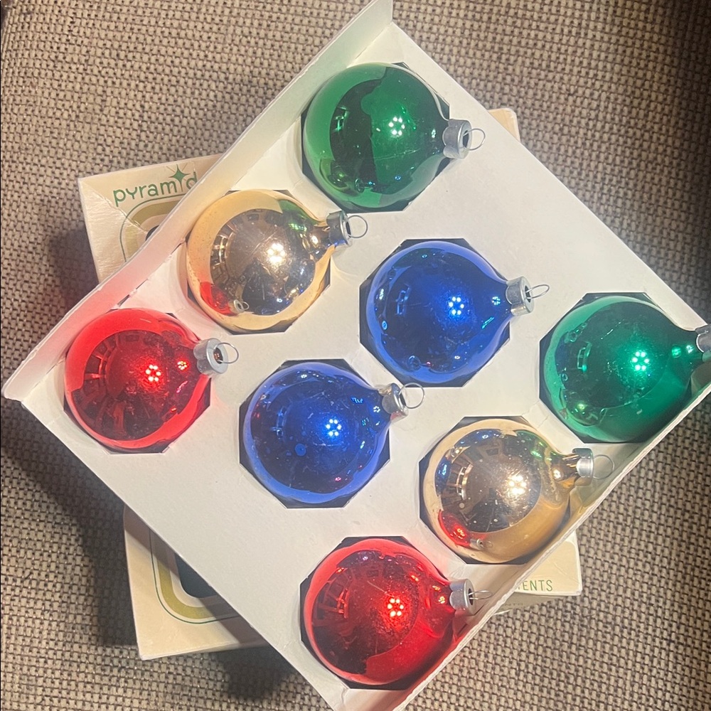Pyramid Holiday Ornament Set - Red, Green, Blue, Gold